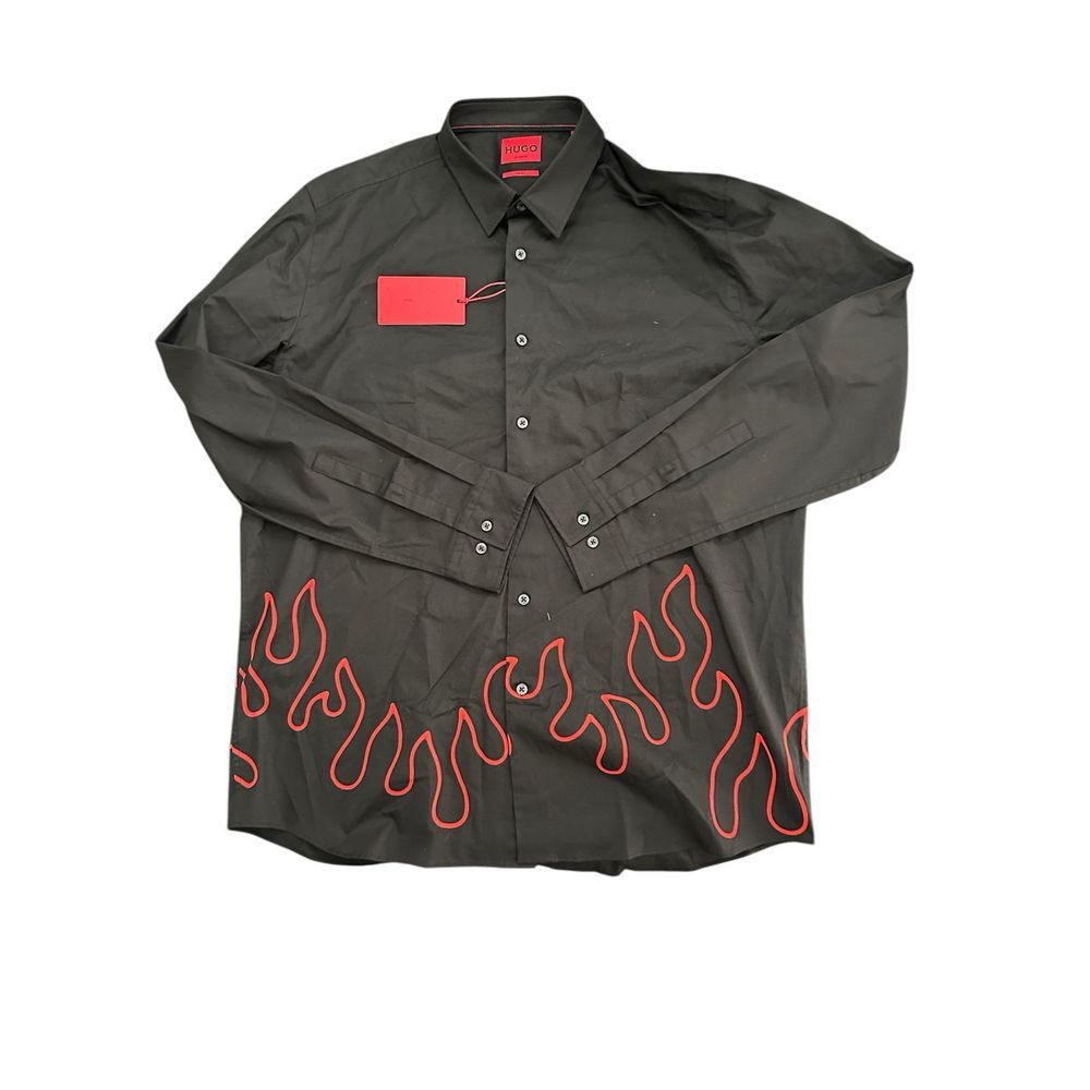 Hugo Boss Black Long Sleeve Shirt with Red Flame Accents